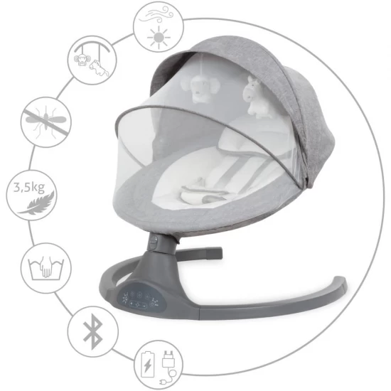 Balansoar leagan electric 2 in 1, Bluetooth, plasa insecte, Kidwell Luxi Dark Melange