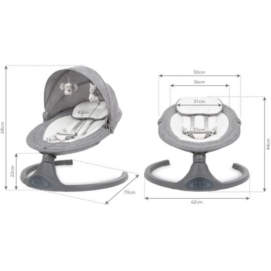 Balansoar leagan electric 2 in 1, Bluetooth, plasa insecte, Kidwell Luxi Dark Melange