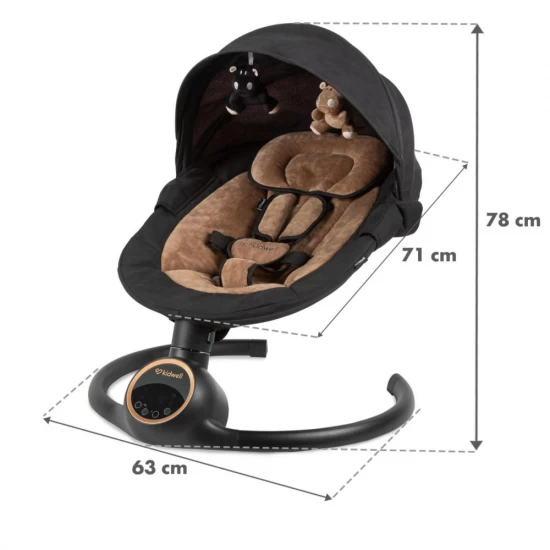 Balansoar leagan electric 2 in 1 pentru bebelusi, Bluetooth, Kidwell Reve, Negru Auriu