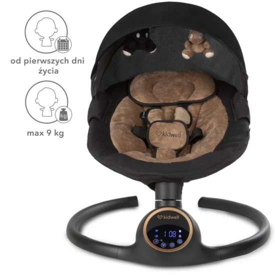 Balansoar leagan electric 2 in 1 pentru bebelusi, Bluetooth, Kidwell Reve, Negru Auriu