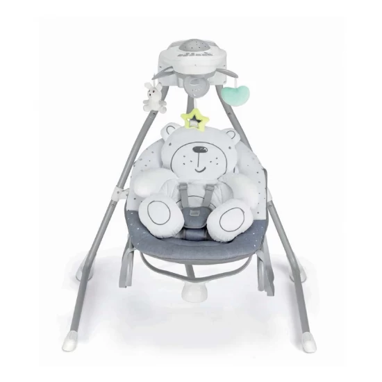 Balansoar si scaun 2 in 1 CAM cu melodii si sunete, 4 viteze pentru leganare bebe, proiector de lumina, Orso Grigio
