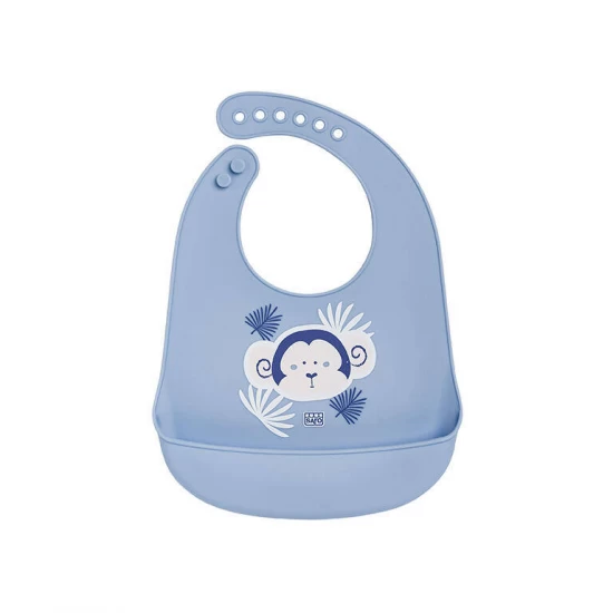 Baveta din silicon cu buzunar, ajustabila, Yum! Bib Blue Monkey