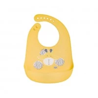 Baveta din silicon cu buzunar, ajustabila, Yum! Bib Yellow Jiraffe