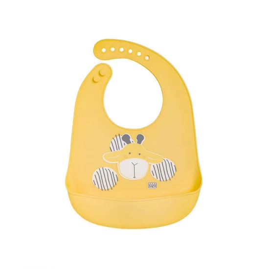 Baveta din silicon cu buzunar, ajustabila, Yum! Bib Yellow Jiraffe