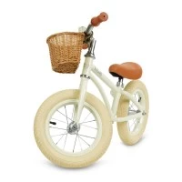 Bicicleta de echilibru fara pedale pentru copii, reglabila, roti de 12 inch, sonerie si cos, 3 ani+, Retro Classy Cream, Kidwell
