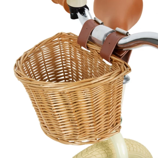 Bicicleta de echilibru fara pedale pentru copii, reglabila, roti de 12 inch, sonerie si cos, 3 ani+, Retro Classy Cream, Kidwell