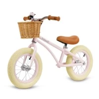 Bicicleta de echilibru fara pedale pentru copii, reglabila, roti de 12 inch, sonerie si cos, 3 ani+, Retro Classy Pink, Kidwell