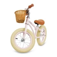 Bicicleta de echilibru fara pedale pentru copii, reglabila, roti de 12 inch, sonerie si cos, 3 ani+, Retro Classy Pink, Kidwell