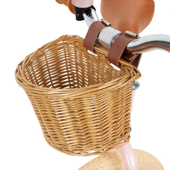 Bicicleta de echilibru fara pedale pentru copii, reglabila, roti de 12 inch, sonerie si cos, 3 ani+, Retro Classy Pink, Kidwell