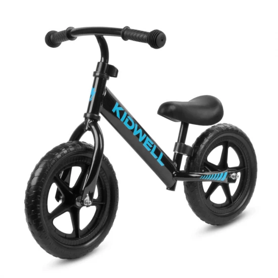 Bicicleta de echilibru fara pedale pentru copii, reglabila, roti late, Kidwell Rebel Black
