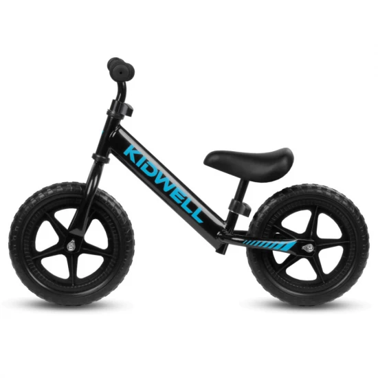 Bicicleta de echilibru fara pedale pentru copii, reglabila, roti late, Kidwell Rebel Black