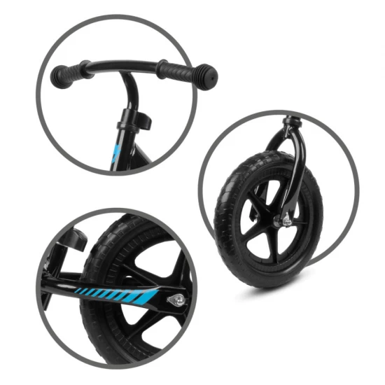Bicicleta de echilibru fara pedale pentru copii, reglabila, roti late, Kidwell Rebel Black
