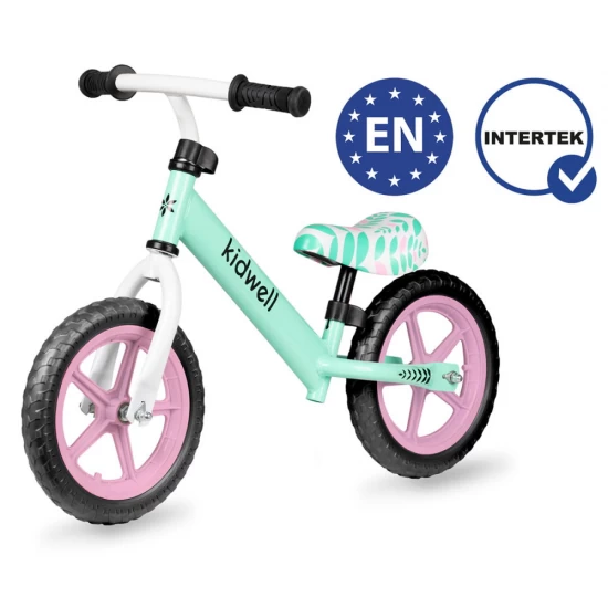 Bicicleta de echilibru fara pedale pentru copii, reglabila, roti late, Kidwell Rebel Mint