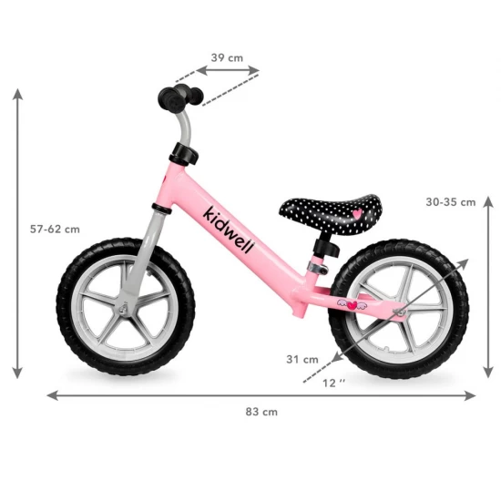 Bicicleta de echilibru fara pedale pentru copii, reglabila, roti late, KIdwell Rebel Pink