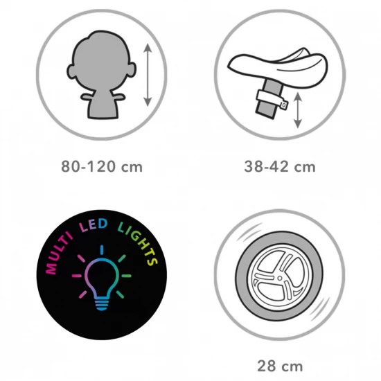 Bicicleta de echilibru fara pedale pentru copii, sa reglabila, cu lumini LED, roti Eva, 2 ani+, Suno Pink, Kidwell