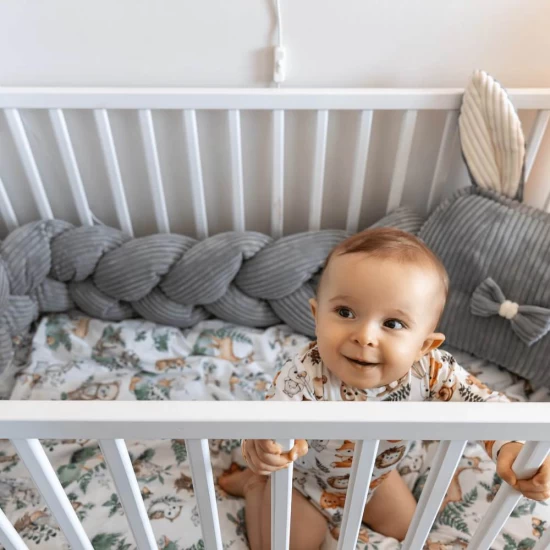 Bumper impletit pentru patut, MeowBaby Aesthetic Olive Green, 200 cm