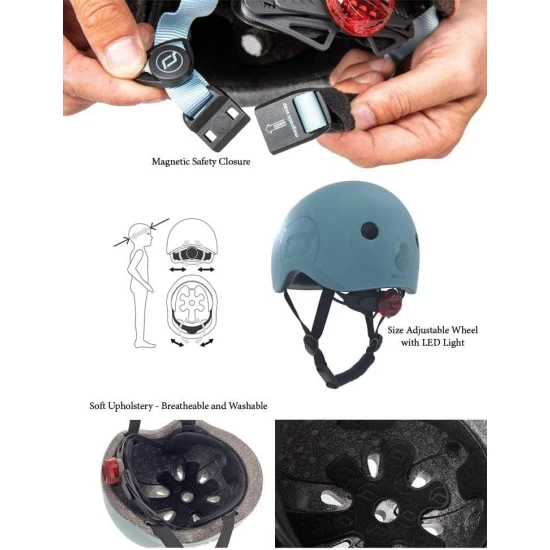 Casca de protectie pentru copii Scoot and Ride cu sistem de reglare magnetic, lumina LED, marimea M-L, 55-59 cm, Steel