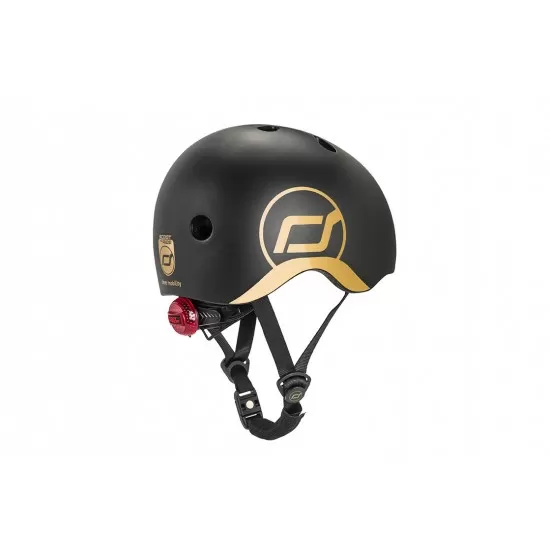 Casca de protectie pentru copii, sistem de reglare magnetic cu led, XXS-S, 45-51 cm Scoot & Ride Black Gold Casca de protectie pentru copii, sistem de reglare magnetic cu led, XXS-S, 45-51 cm Scoot & Ride Black Gold