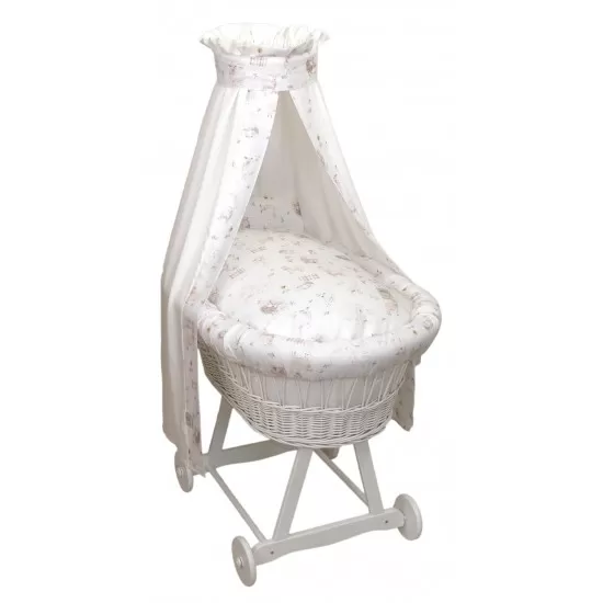 Cos bebe cu suport pe roti, saltea, lenjerie si baldachin, Colectia Nature din Bambus by Amy, Oite Cos bebe cu suport pe roti, saltea, lenjerie si baldachin, Colectia Nature din Bambus by Amy, Oite