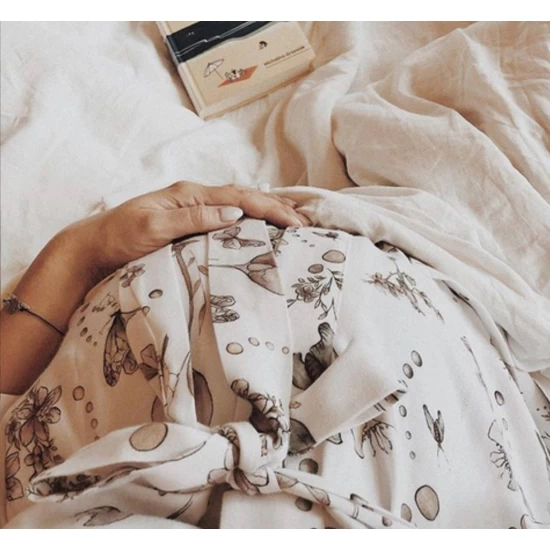 Halat Kimono pentru gravide si mamici, bumbac, marime universala, Natur Halat Kimono pentru gravide si mamici, bumbac, marime universala, Natur