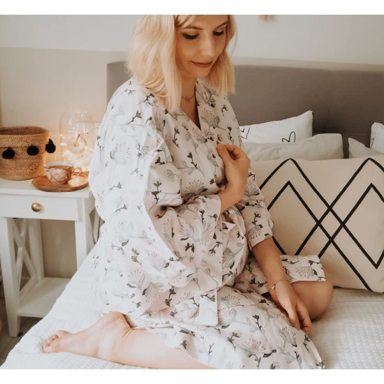 Halat Kimono pentru gravide si mamici, bumbac, marime universala, Natur Halat Kimono pentru gravide si mamici, bumbac, marime universala, Natur