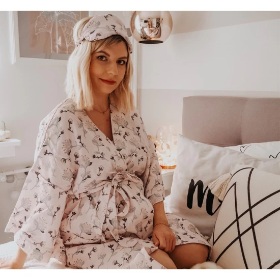 Halat Kimono pentru gravide si mamici, vascoza si in, marime universala, Natural Halat Kimono pentru gravide si mamici, vascoza si in, marime universala, Natural