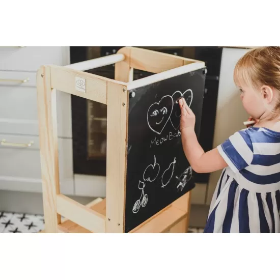 Inaltator Learning Tower ajustabil cu tabla de scris, lemn natur Inaltator Learning Tower ajustabil cu tabla de scris, lemn natur