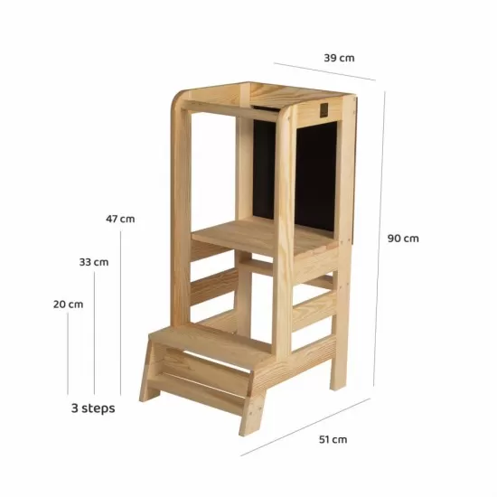Inaltator Learning Tower ajustabil cu tabla de scris, lemn natur Inaltator Learning Tower ajustabil cu tabla de scris, lemn natur