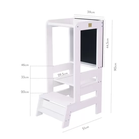 Inaltator Learning Tower Ajustabil cu tabla de scris, Ajutor de bucatarie MeowBaby, lemn Alb Inaltator Learning Tower Ajustabil cu tabla de scris, Ajutor de bucatarie MeowBaby, lemn Alb