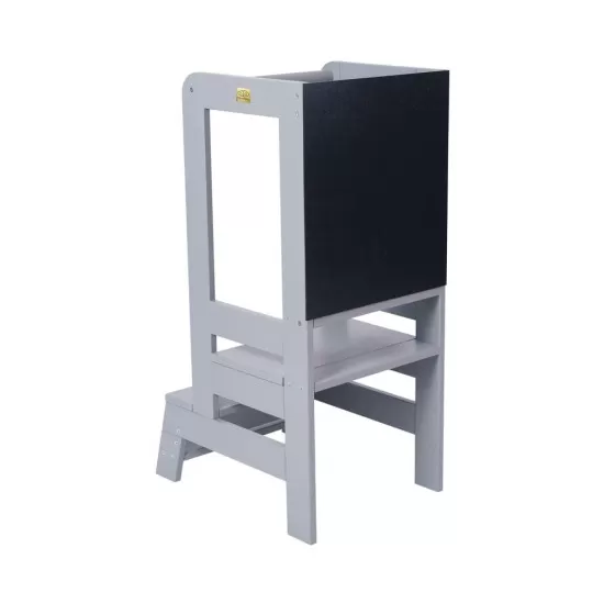 Inaltator Learning Tower Ajustabil cu tabla de scris, Ajutor de bucatarie MeowBaby, lemn Gri inchis Inaltator Learning Tower Ajustabil cu tabla de scris, Ajutor de bucatarie MeowBaby, lemn Gri inchis