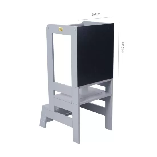 Inaltator Learning Tower Ajustabil cu tabla de scris, Ajutor de bucatarie MeowBaby, lemn Gri inchis Inaltator Learning Tower Ajustabil cu tabla de scris, Ajutor de bucatarie MeowBaby, lemn Gri inchis