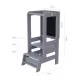 Inaltator Learning Tower Ajustabil cu tabla de scris, Ajutor de bucatarie MeowBaby, lemn Gri inchis Inaltator Learning Tower Ajustabil cu tabla de scris, Ajutor de bucatarie MeowBaby, lemn Gri inchis