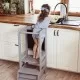 Inaltator Learning Tower Ajustabil cu tabla de scris, Ajutor de bucatarie MeowBaby, lemn Gri inchis Inaltator Learning Tower Ajustabil cu tabla de scris, Ajutor de bucatarie MeowBaby, lemn Gri inchis