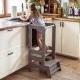 Inaltator Learning Tower Ajustabil cu tabla de scris, Ajutor de bucatarie MeowBaby, lemn Gri inchis Inaltator Learning Tower Ajustabil cu tabla de scris, Ajutor de bucatarie MeowBaby, lemn Gri inchis