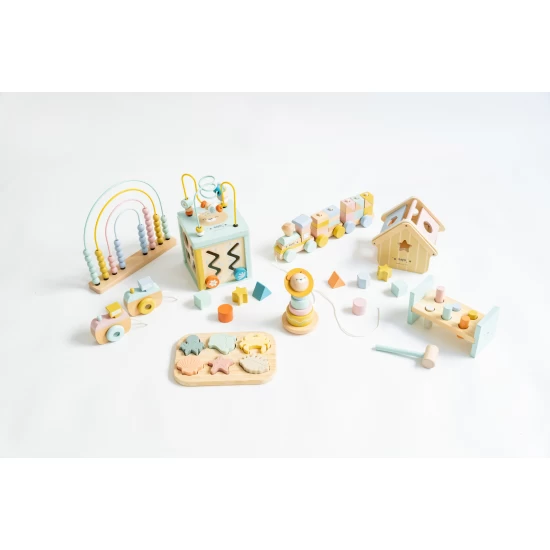 Jucarie din lemn, trenulet cu forme de construit, multicolor, Saro Baby Jucarie din lemn, trenulet cu forme de construit, multicolor, Saro Baby