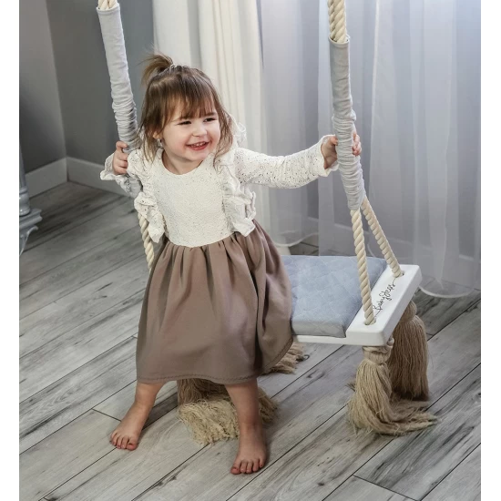 Leagan din lemn si spuma pentru copii WoodSwing by BabySteps, Catifea Velvet Bej Leagan din lemn si spuma pentru copii WoodSwing by BabySteps, Catifea Velvet Bej