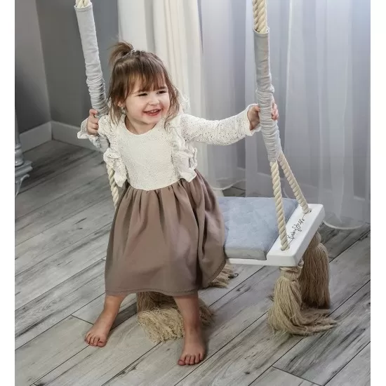 Leagan din lemn si spuma pentru copii WoodSwing by BabySteps Catifea Velvet Grey Leagan din lemn si spuma pentru copii WoodSwing by BabySteps Catifea Velvet Grey