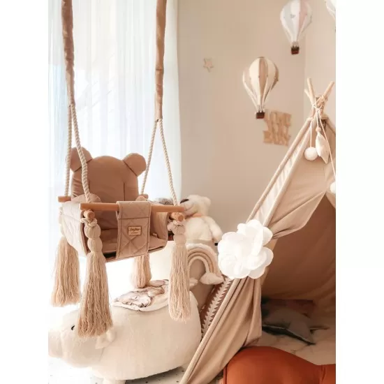 Leagan pentru copii si bebelusi Catifea Velvet cu perna detasabila ursulet Teddy Gray Leagan pentru copii si bebelusi Catifea Velvet cu perna detasabila ursulet Teddy Gray