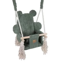 Leagan pentru copii si bebelusi, centuri de siguranta, Catifea reiata, perna ursulet Aesthetic Olive Green, MeowBaby