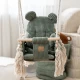 Leagan pentru copii si bebelusi, centuri de siguranta, Catifea reiata, perna ursulet Aesthetic Olive Green, MeowBaby