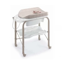 Masa de baie pliabila cu saltea de infasat, cadita anatomica cu furtun, roti cu blocatori, Cambio Deluxe, alb, CAM