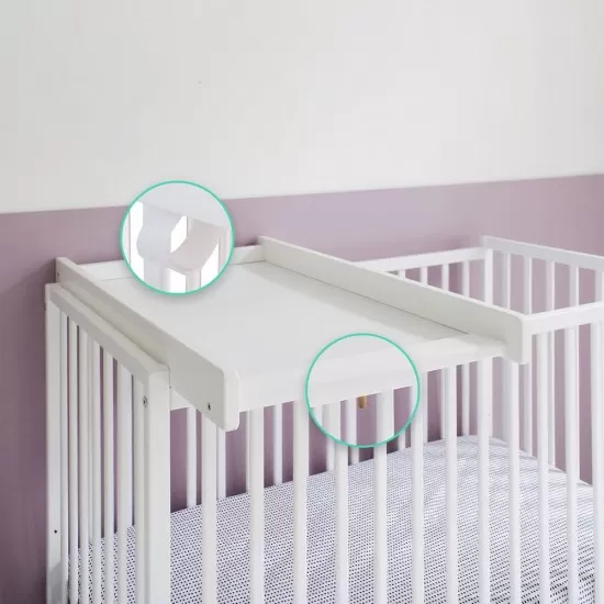 Masa de infasat din lemn, atasabila la patut bebe 120x60 si 140x70 cm, Alb, 86 x 51 x 7 cm Masa de infasat din lemn, atasabila la patut bebe 120x60 si 140x70 cm, Alb, 86 x 51 x 7 cm