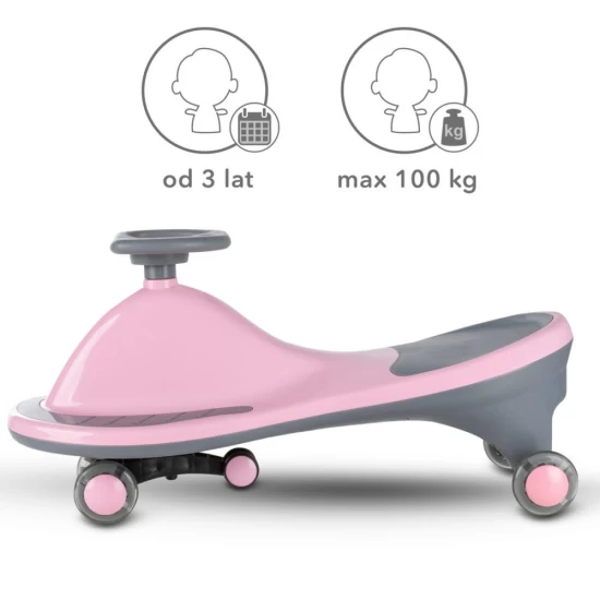 Masinuta gravitationala Kidwell Rollo Pink cu roti LED, 3+ ani, pana la 100 kg