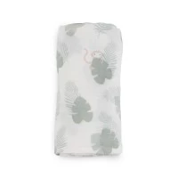 Muselina din bumbac si bambus, Scutec sau paturica multifunctionala, Monstera Monkey Hunter Mint, 120 x 120 cm