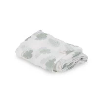 Muselina din bumbac si bambus, Scutec sau paturica multifunctionala, Monstera Monkey Hunter Mint, 120 x 120 cm