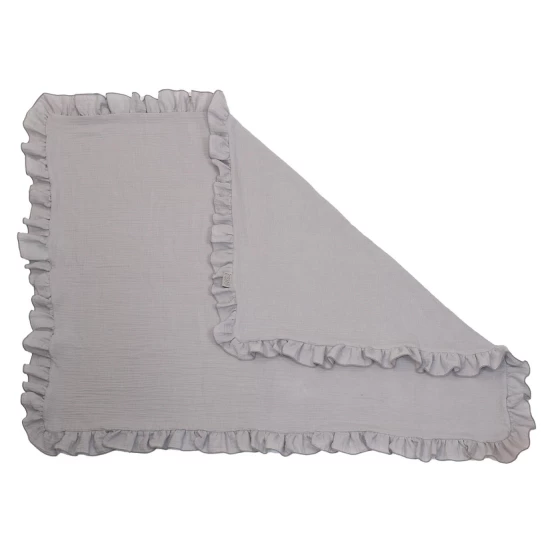 Paturica pentru copii din bumbac muselina cu doua fete Amy Gri, 110x85cm Paturica pentru copii din bumbac muselina cu doua fete Amy Gri, 110x85cm