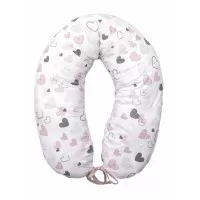 Perna pentru gravide si alaptare cu husa detasabila din bumbac 100% si umplutura antialergica BabySoft Inimioare Amy