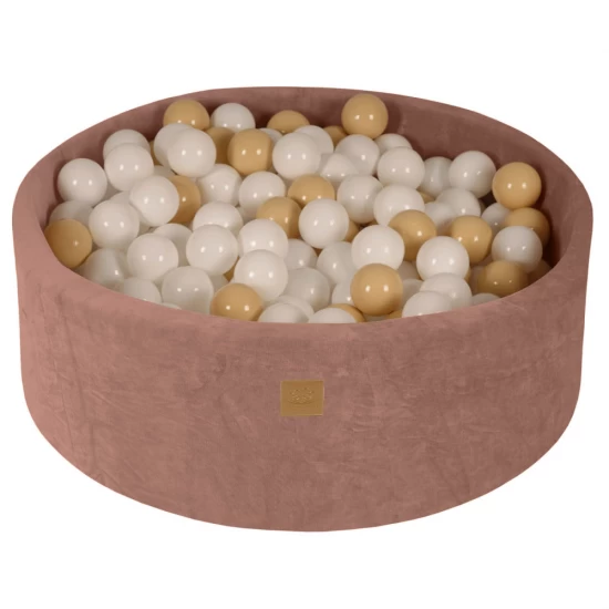 Piscina cu bile rotunda MeowBaby   Velvet Bej 90x30 cm, cu 200 bile albe si bej