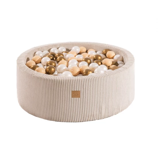 Piscina uscata cu 200 de bile 7 cm MeowBaby Aesthetic, 90x30 cm, Premium Velur reiat  Corduroy Ecru