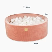 Piscina uscata cu 200 de bile 7 cm MeowBaby  Aesthetic, 90x30 cm, Premium Velur reiat Corduroy Roz
